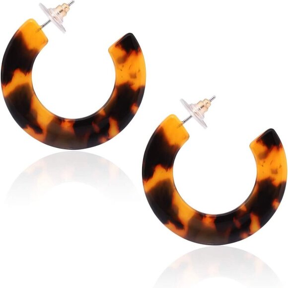 Unique Tortoise Shell Leopard Hoop Earrings - Lightweight Acrylic Resin Style - Picture 1 of 6